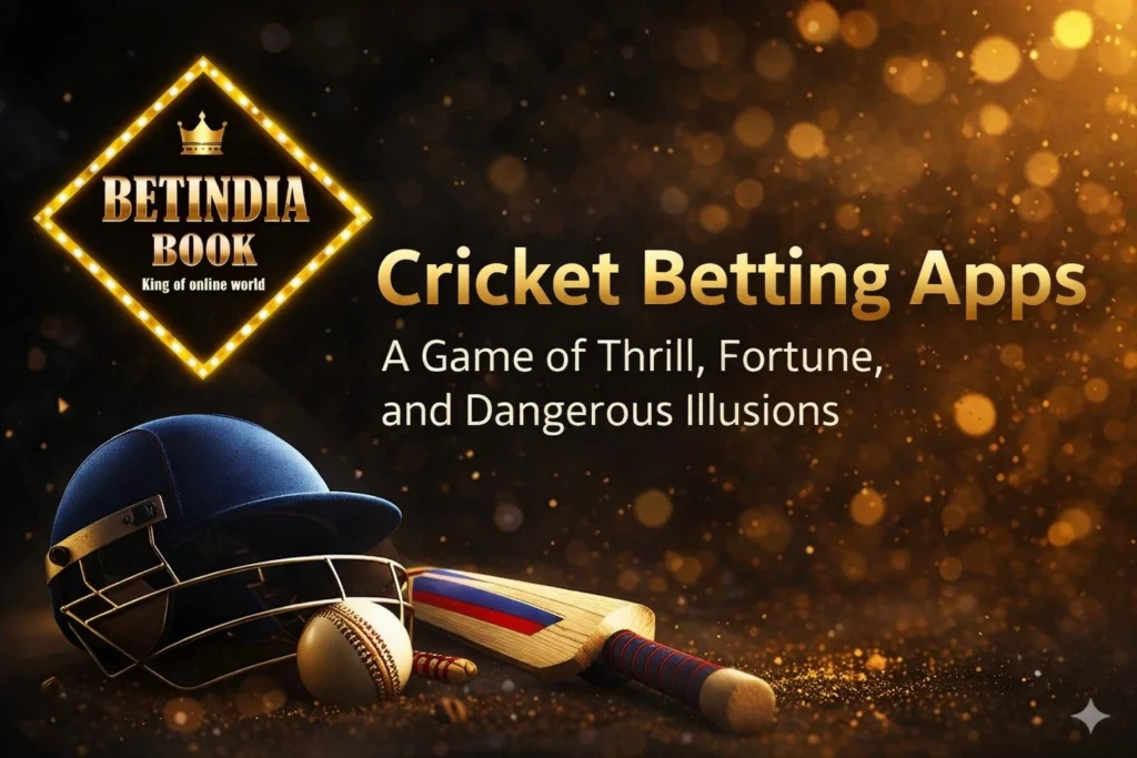 Cricket betting apps concept showing thrill, fortune and risks with BetIndia Book logo