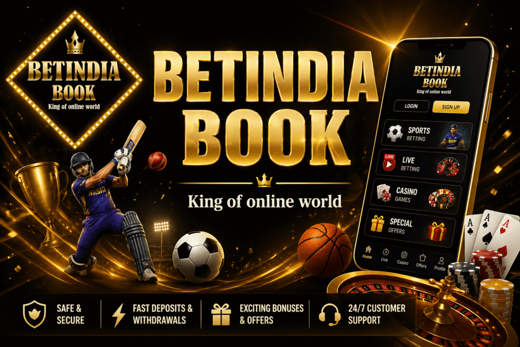 BetIndia Book No.1 betting app banner with logo and sports betting features