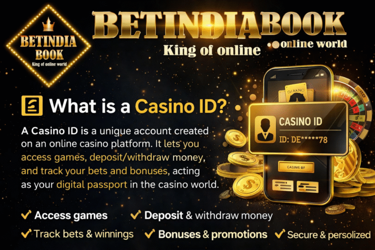 Casino ID explained with BetIndia Book logo and online gaming concept