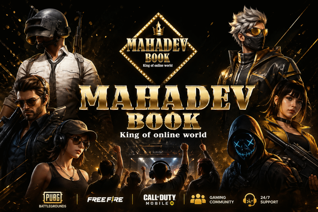 Mahadev Book gaming banner with popular online game characters