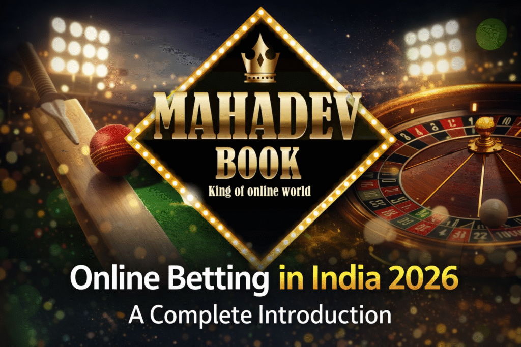 Mahadev Book online betting India 2026 guide with cricket betting and casino illustration
