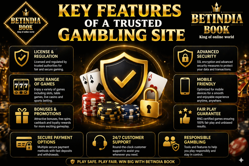 Key features of a trusted gambling site with BetIndia Book logo banner