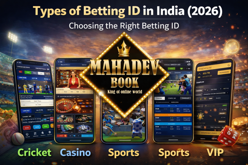 Types of Betting ID India including cricket betting ID, casino betting ID and VIP betting ID Mahadev Book