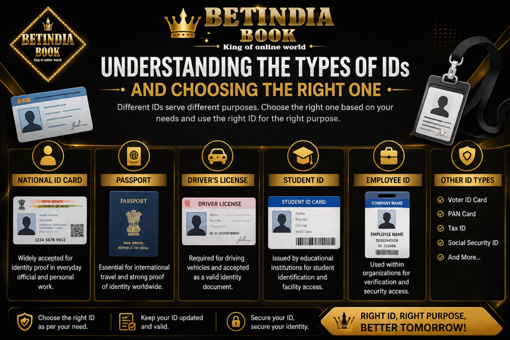 Different types of ID cards including passport, driver license and national ID