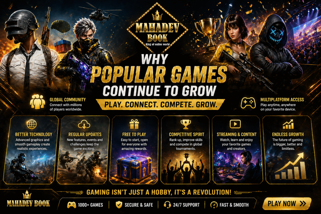 Why popular games continue to grow banner with Mahadev Book gaming visuals